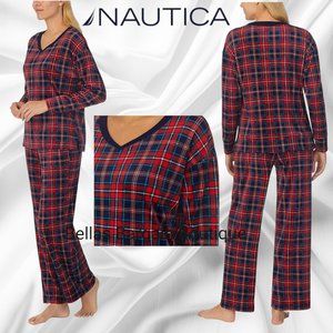 Nautica Womens 2 Piece Fleece Pajama Sleepwear Set Red Paid Size XXL
